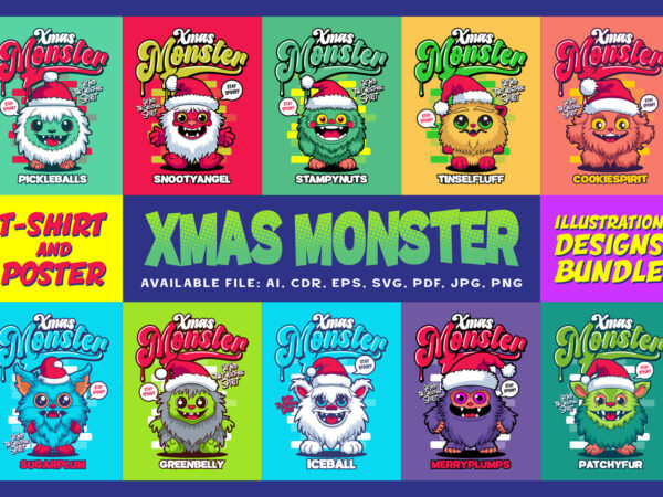 Xmas Monster Illustration Designs Bundle - Thefancydeal