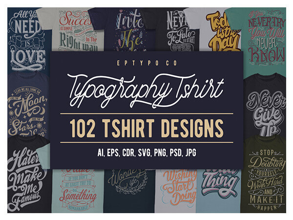 102 Typography Tshirt Designs Bundle Thefancydeal
